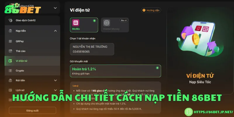 Hướng dẫn chi tiết cách nạp tiền 86BET